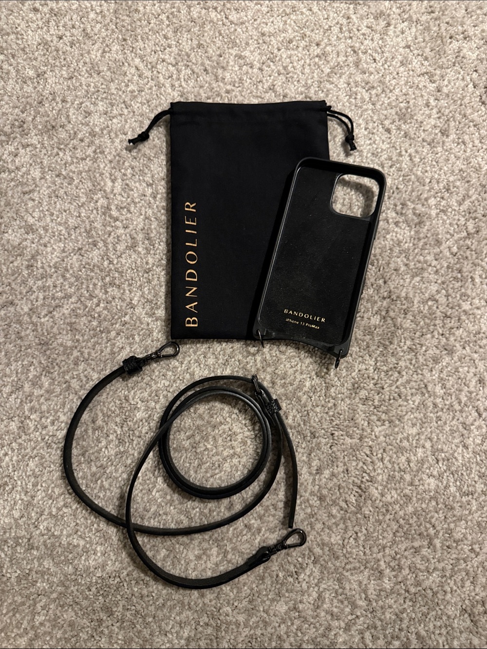 Bandolier Mila MagSafe Black Leather Crossbody Phone Case with Gold Logo